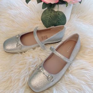 Gucci Horsebit Glitter Ballerina-silver